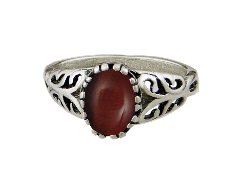 Sterling Silver Filigree Ring With Red Tiger Eye Size 10
